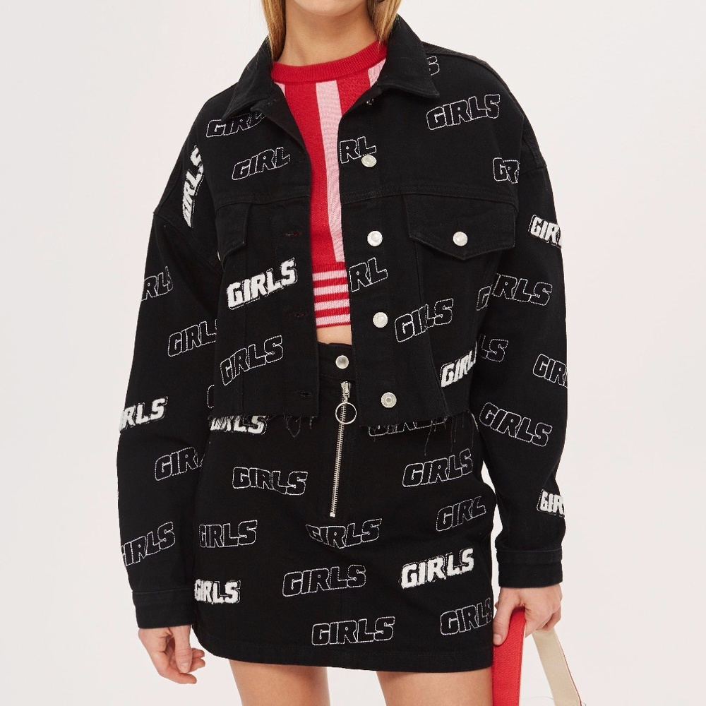 HTF Top Shop Girls "Hacked" Black Denim Jacket | 2 - Picture 1 of 11